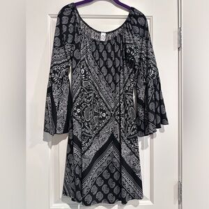 2B Together Black and White Bell Sleeve Fit and Flare Dress